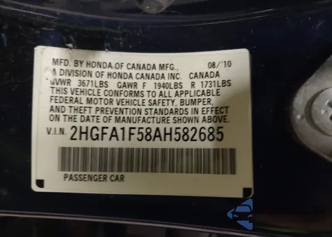 2010 Honda Civic Lx from USA, damaged, VIN 2HGFA1F58AH582685